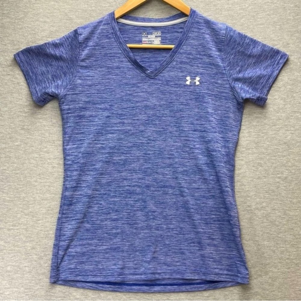 UNDER Armour Semi-Fitted Purple Grey Womens T-Shirt Size Medium heatgear